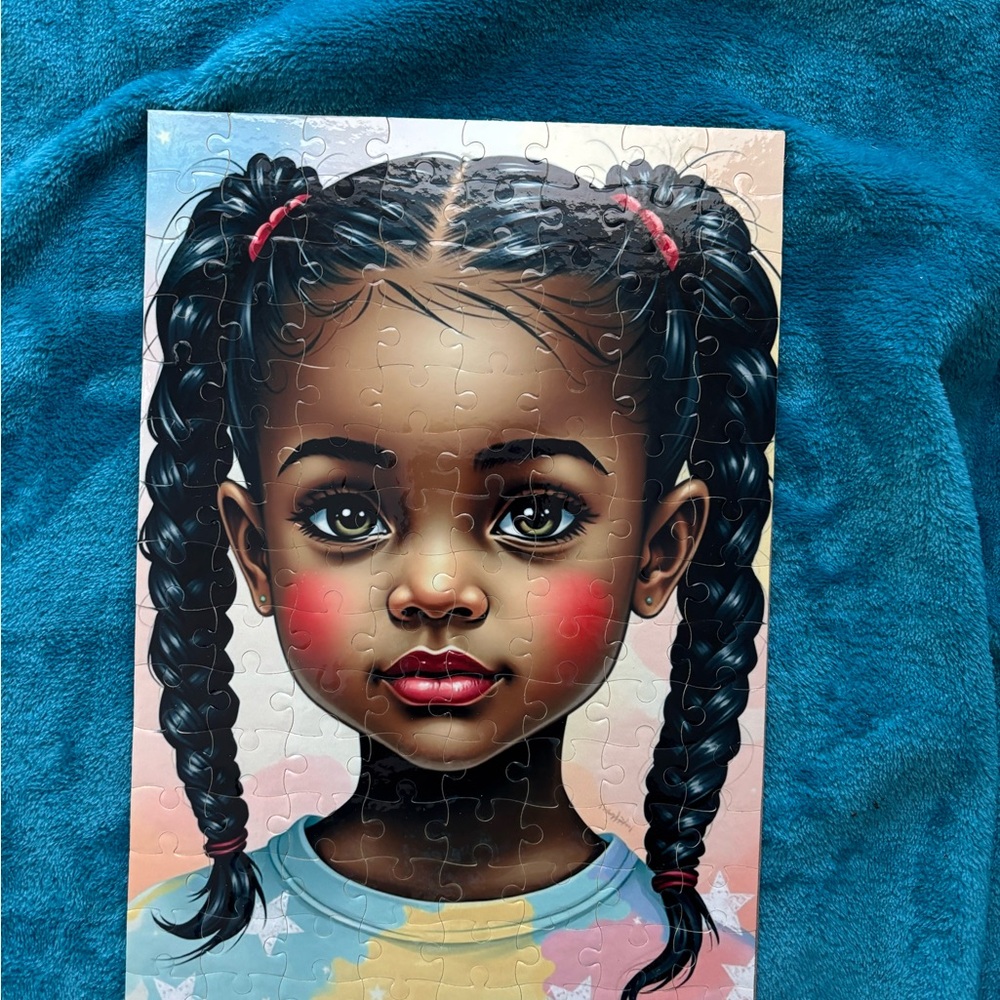Afrocentric Art Jigsaw 🧩 Puzzle 120 piece with tin- Cute Black Girl-African Art